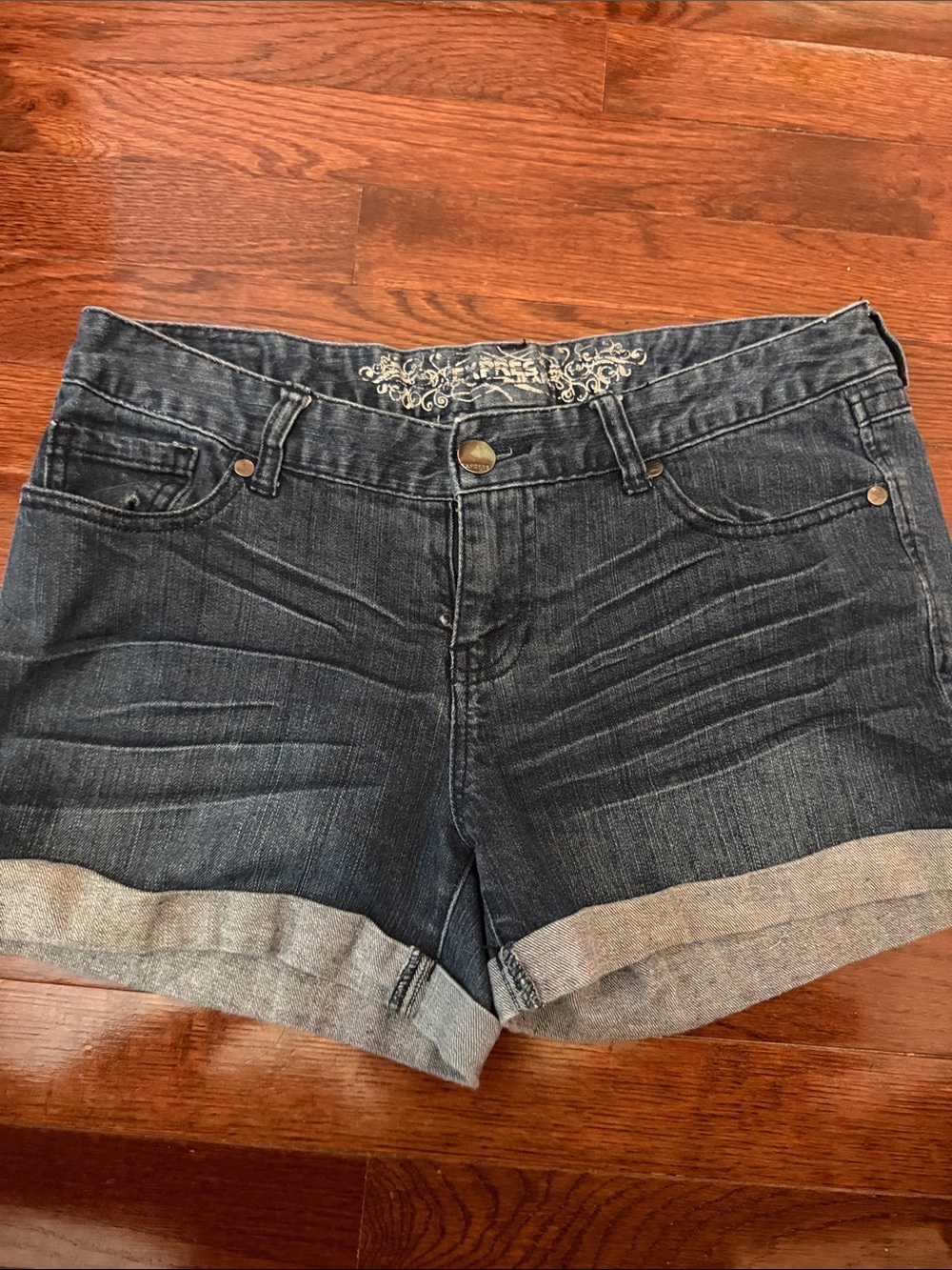 Express Dark Blue Rolled Hem Denim Shorts